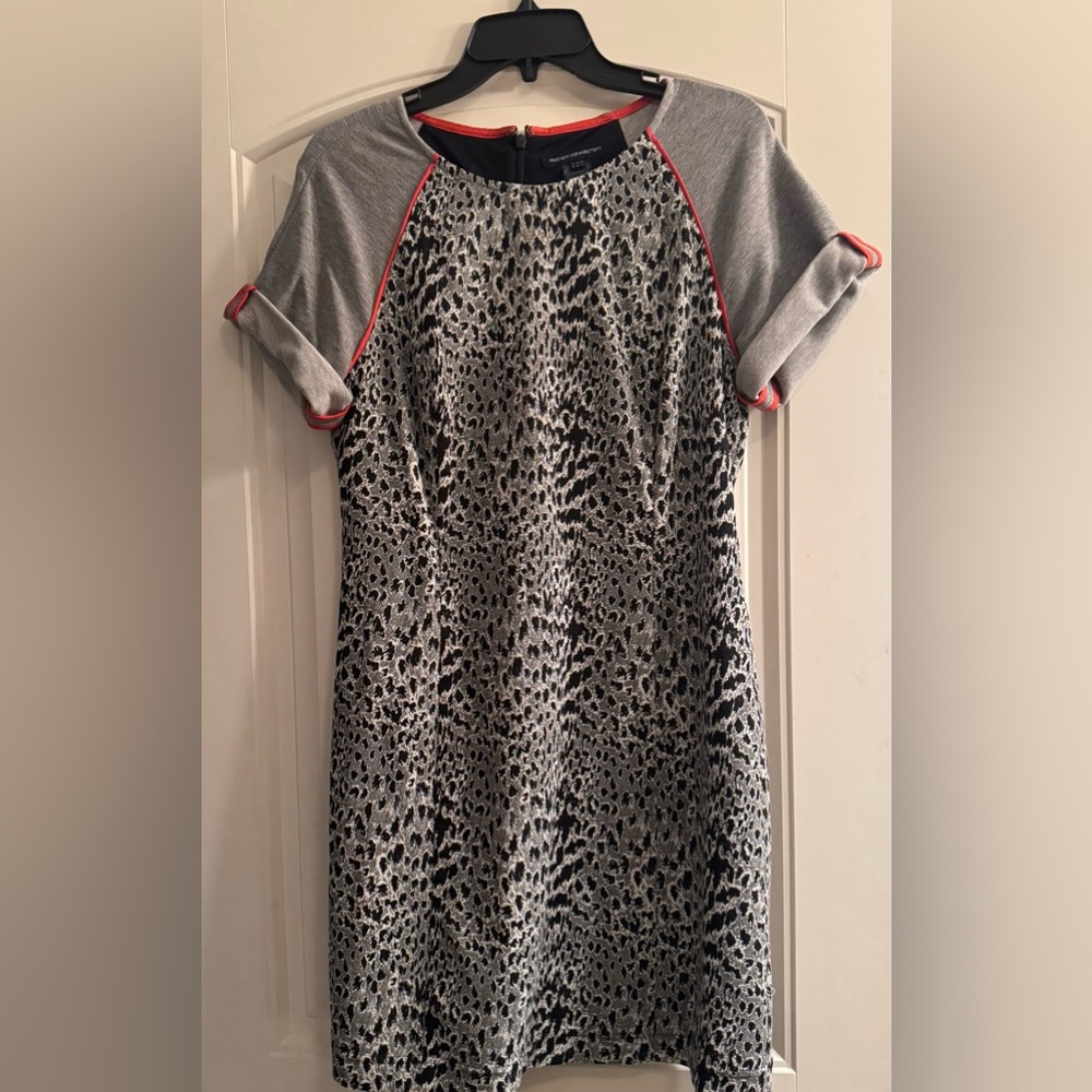 French Connection women’s leopard cheetah print black, white, orange dress 12
